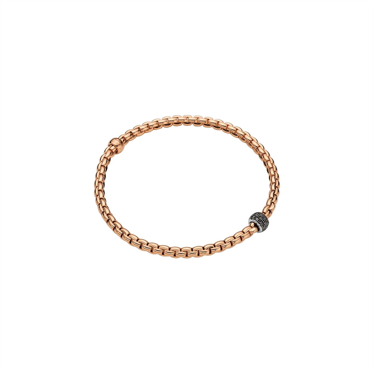 Women’s stackable bracelets-Fope 18K Rose Gold Eka Collection Bracelet with White Gold Black Diamond Rondel, Medium Size