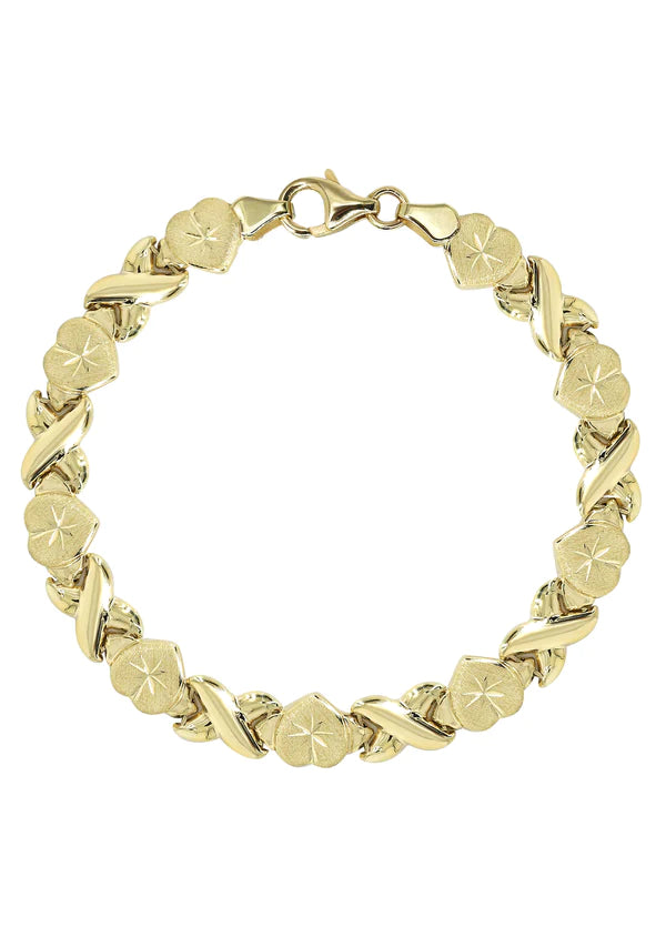 Women’s fashion bangles-YELLOW GOLD "XO HEART" BRACELET FOR WOMEN 10K/14K