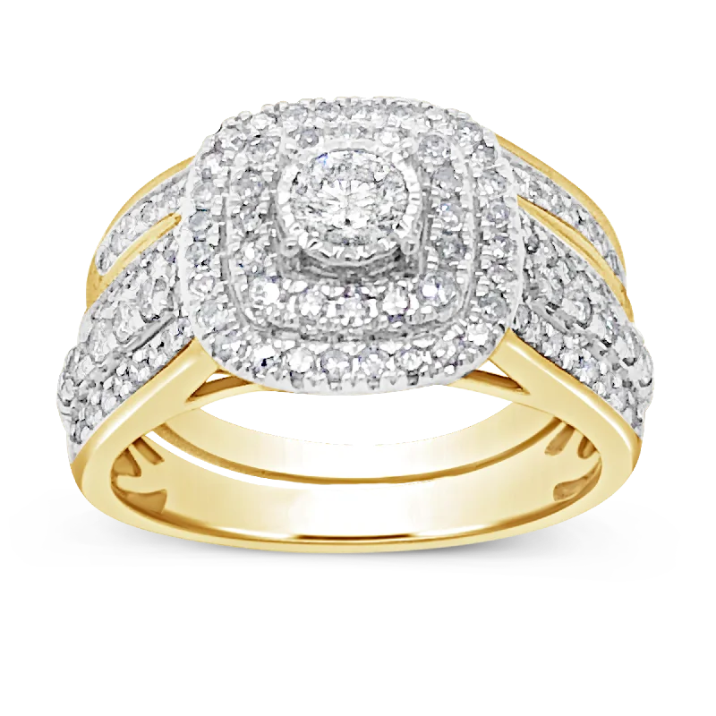 Women’s vintage-style engagement rings-Diamond Halo Engagement Ring 1 CTW Round Cut 14K Yellow Gold