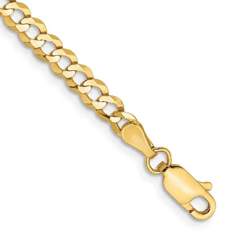 Women’s matching bracelets-14k Yellow Gold 3.7mm Lightweight Flat Cuban Chain Bracelet, 7"