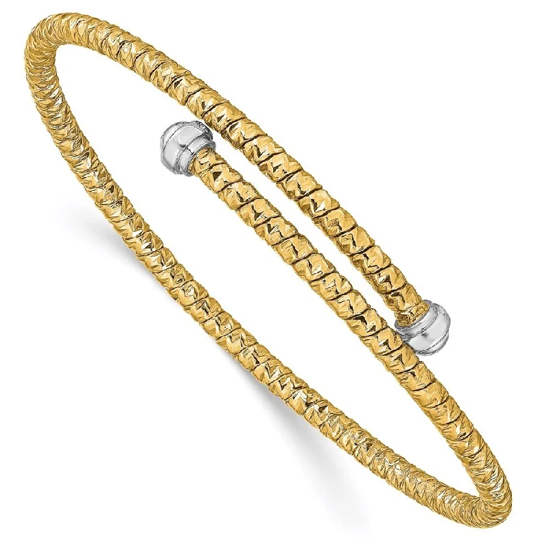 Women’s trendy bangles-14k Two-tone 3mm Polished Diamond-Cut Flexible Bangle Bracelet, "