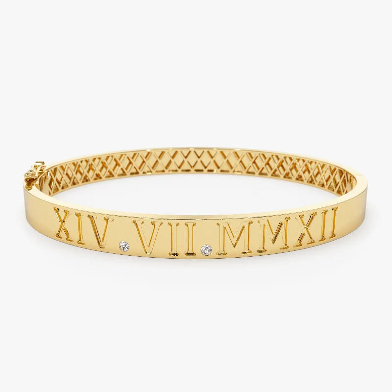 Women’s bangle bracelets-Women’s bangle bracelets-14K Personalized Roman Numeral Bangle Bracelet