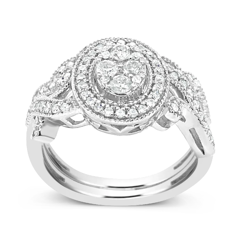 Women’s vintage-inspired engagement rings-Diamond Halo Engagement Ring .65 CTW Round Cut 14K White Gold