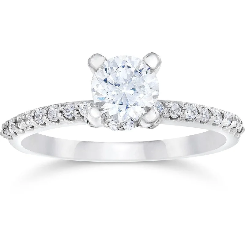 Women’s engagement rings with sapphires-14k White Gold 1ct TDW Halo Engagement Diamond Ring