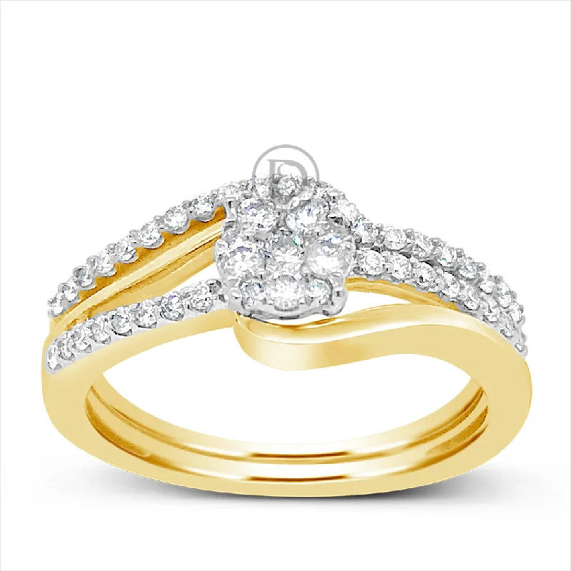 Women’s vintage-inspired engagement rings-Diamond Halo Engagement Ring .37 CTW Round Cut 14K Yellow Gold