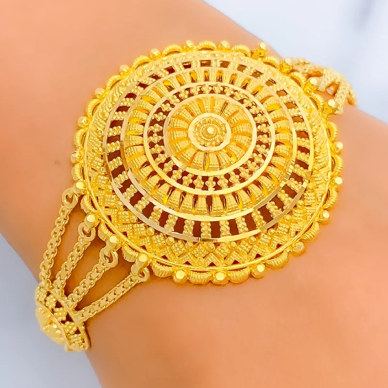 Women’s diamond bangle bracelets-Women’s diamond bangle bracelets-Traditional Domed Mandala 22K Gold Statement Bracelet