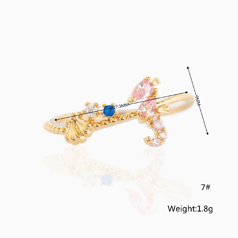 Women’s thick bracelets-Women’s thick bracelets-Ins Style Marine Animal Ring Fresh Cute Crab Seahorse Color Zircon Ring Bracelet In Stock