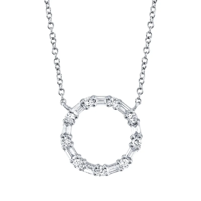 Women’s vintage necklaces-Shy Creation Diamond Baguette Circle Necklace SC55008725