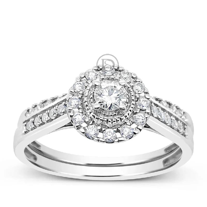 Women’s three-stone engagement rings-Diamond Halo Engagement Ring .33 CTW Round Cut 14K White Gold