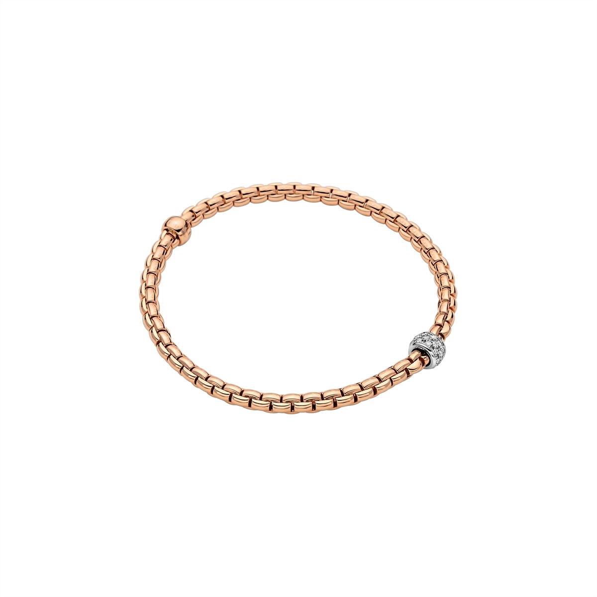 Women’s infinity bracelets-Fope 18K Rose Gold Eka Tiny Collection Bracelet with 18K White Gold Pave Diamond Rondel, Small Size