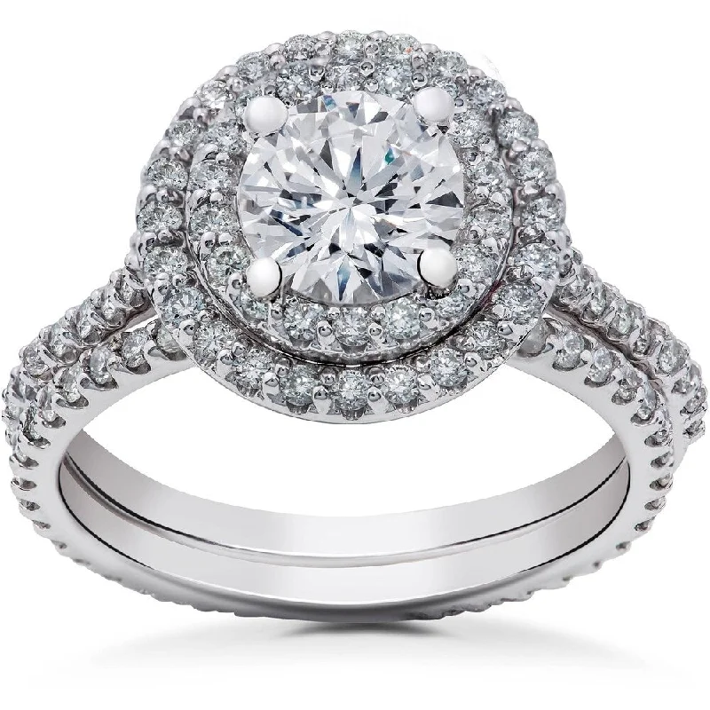 Women’s oval engagement rings-1 1/2 ct Halo Lab Created Diamond Engagement Ring & Matching Eternity Band 14k