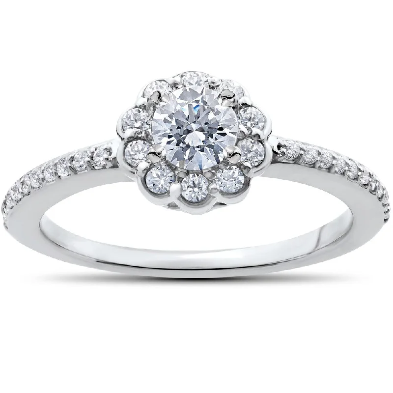 Women’s gold engagement rings-14k White Gold 1/2ct TDW Diamond Halo Engagement Ring