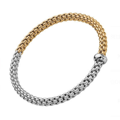 Women’s eternity bracelets-Fope 18K White and Yellow Gold Solo Collection Diamond Bracelet, Medium Size