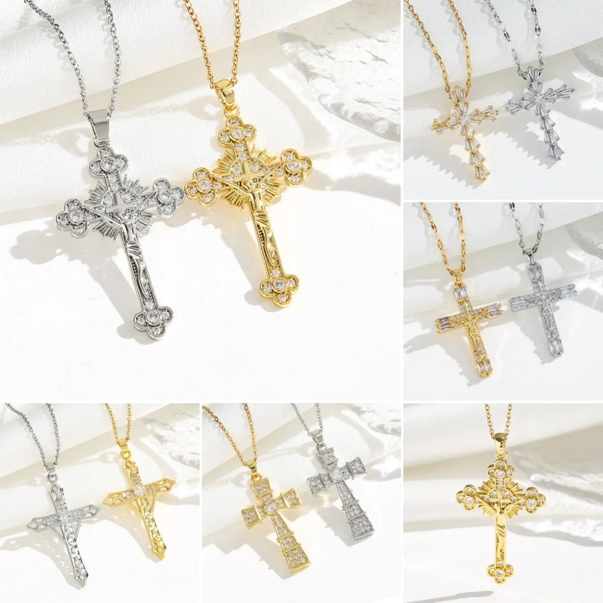 Women’s gold pendant necklaces-Simple Style Classic Style Cross Titanium Steel Plating Inlay Zircon Gold Plated Silver Plated Pendant Necklace