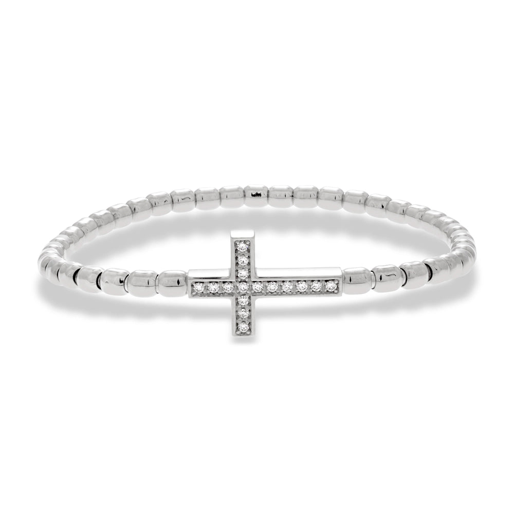 Women’s trendy bracelets-Hulchi Belluni 18K White Gold Diamond Cross Tresore Stretch Bracelet