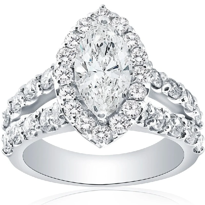 Women’s sapphire engagement rings-14k White Gold 2 1/2 Ct Marquise Diamond Halo Engagement Ring