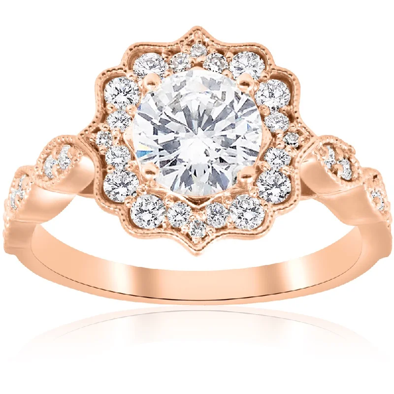 Women’s affordable engagement rings-14k Rose Gold 1 3/8 ct TDW Diamond Clarity Enhanced Vintage Halo Engagement Ring