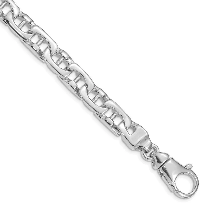 Women’s link bracelets-14k White Gold 8.5mm Hand-polished Fancy Link Bracelet, 8.5"