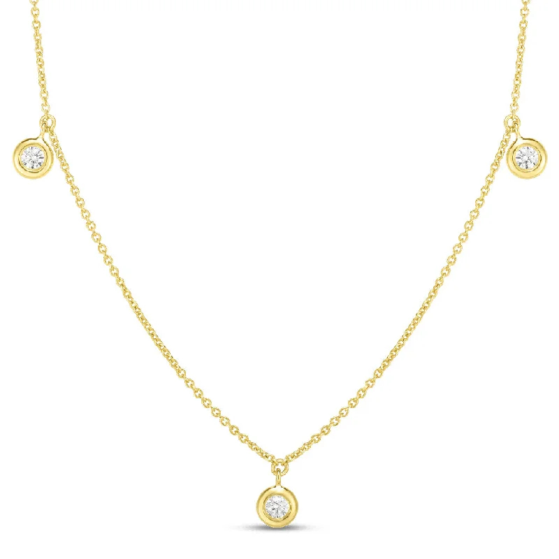 Women’s crystal necklaces-Roberto Coin Three Diamond Drop Station Necklace 530010AYCHX0