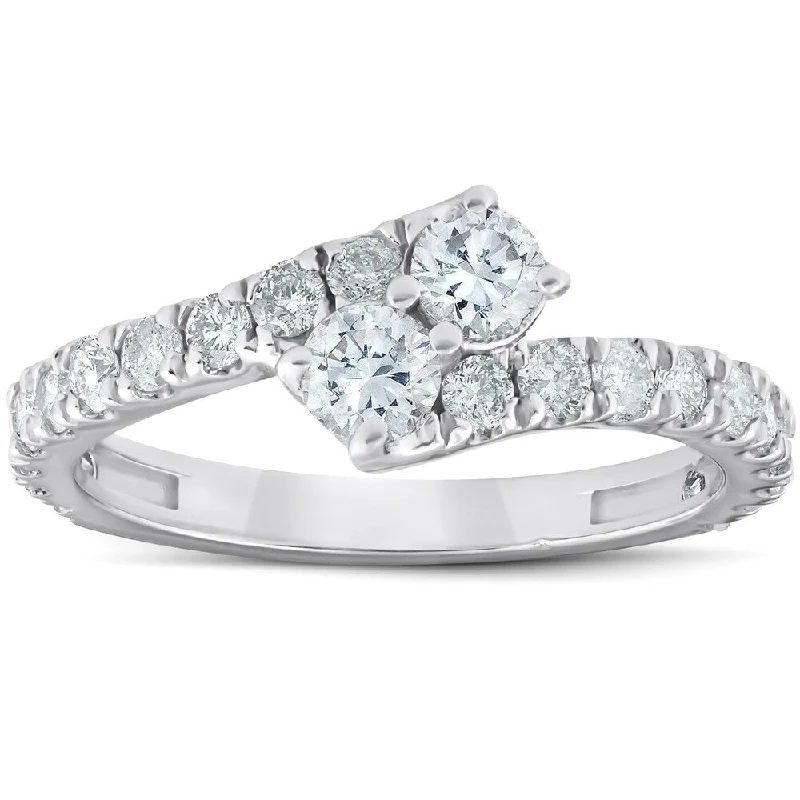 Women’s engagement rings with matching wedding bands-Pompeii3 10k White Gold 1 Ct Two Stone Diamond Forever Us Anniversary Engagement Ring