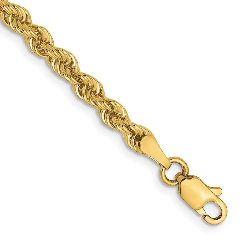 Women’s leather bracelets-14k Yellow Gold 3mm Solid Regular Rope Chain Bracelet, 7"