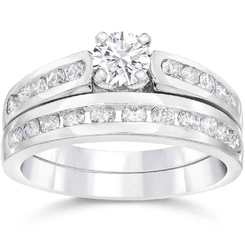 Women’s wedding and engagement ring sets-14k White Gold 1 3/8ct TDW Diamond Engagement Wedding Ring Set