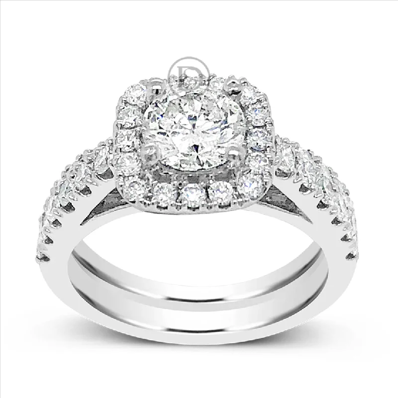 Women’s floral engagement rings-Diamond Halo Engagement Ring 2.25 CTW Round Cut 14K White Gold