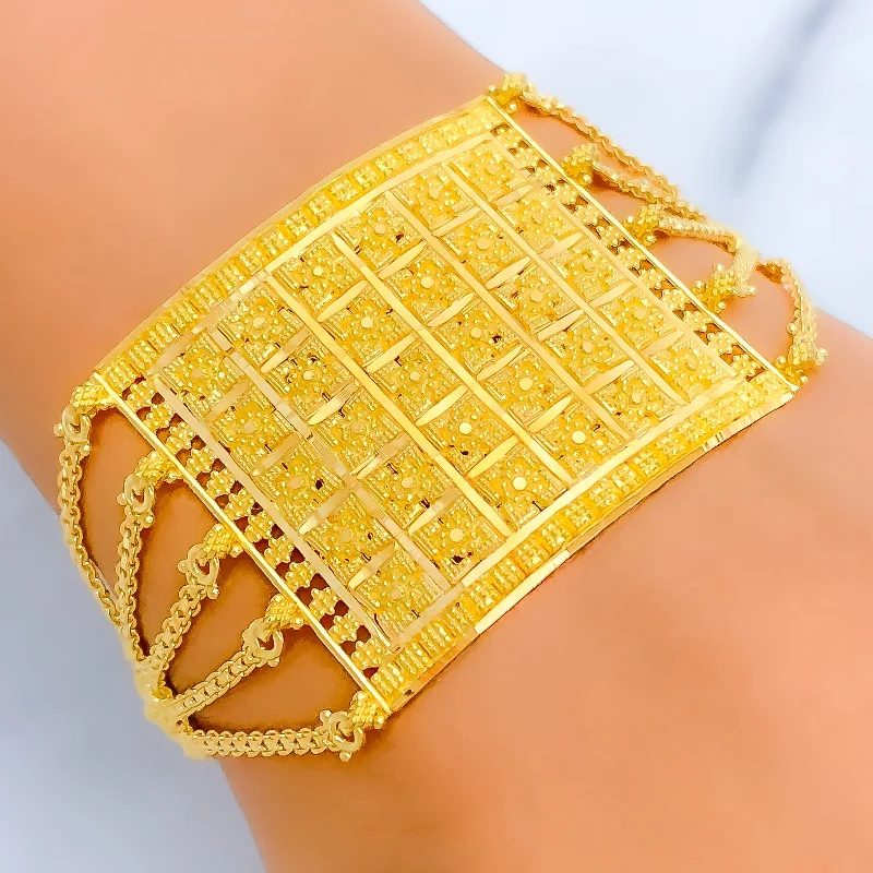 Women’s double-band bracelets-Women’s double-band bracelets-Bold Checkered 22K Gold Statement Bracelet