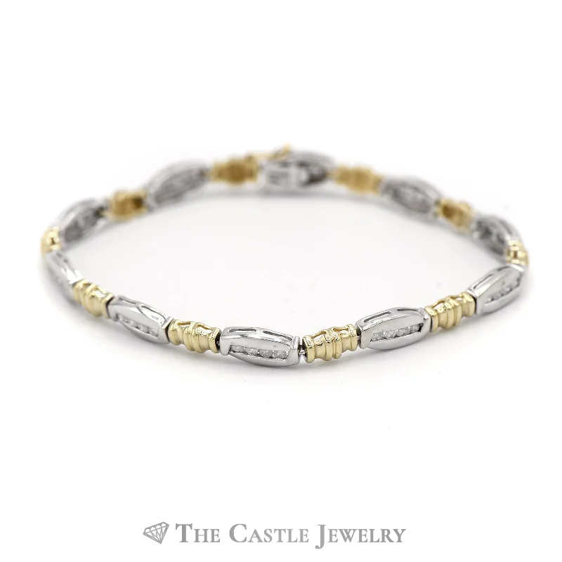 Women’s luxury bracelets-Women’s luxury bracelets-Diamond Bar Link Bracelet in Two Tone 10k White & Yellow Gold