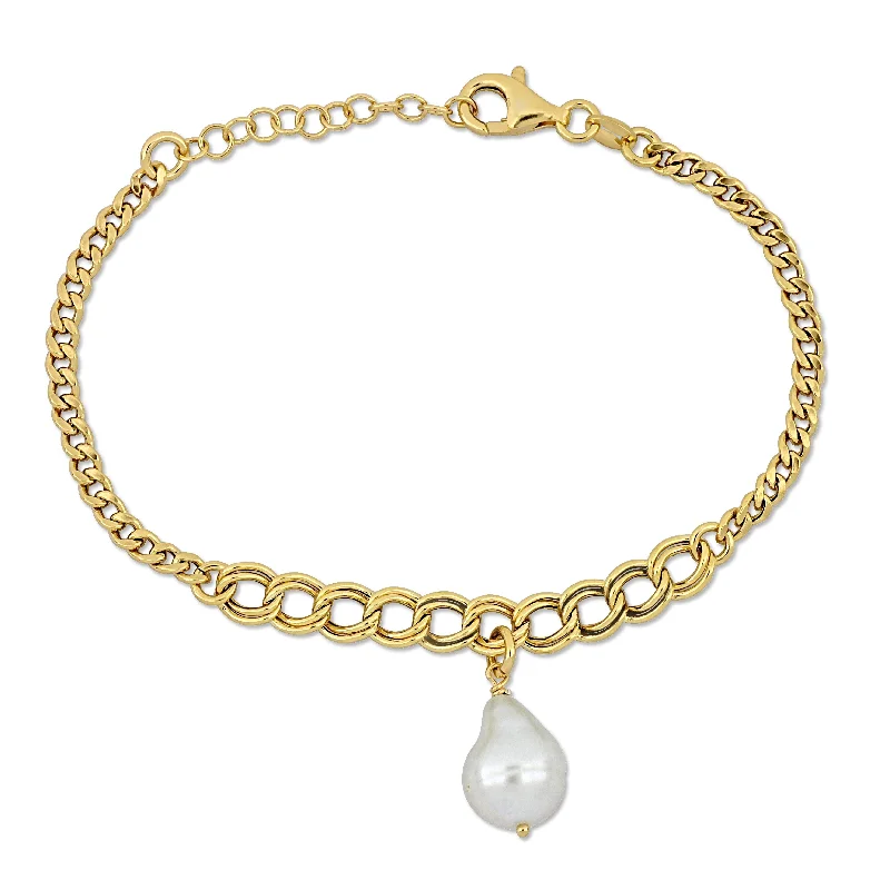 Women’s matching bangles-Women’s matching bangles-Miadora Cultured Freshwater Natural Shape Pearl Bracelet Link Chain Yellow Silver