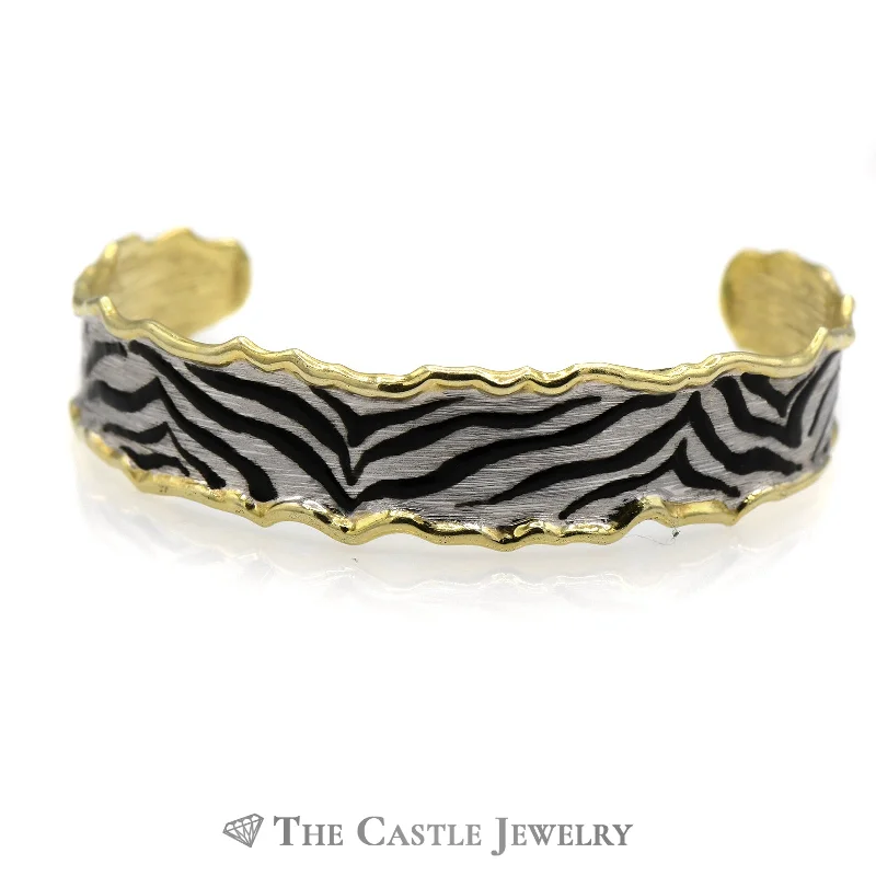 Women’s chunky bracelets-Women’s chunky bracelets-Zebra Print Enamel Cuff Bracelet in 14k Yellow Gold