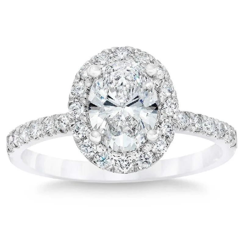 Women’s pear-shaped engagement rings-VS 2 3/4Ct Oval Diamond Halo Engagement H/VS2 Ring in 14k White Gold Lab Grown