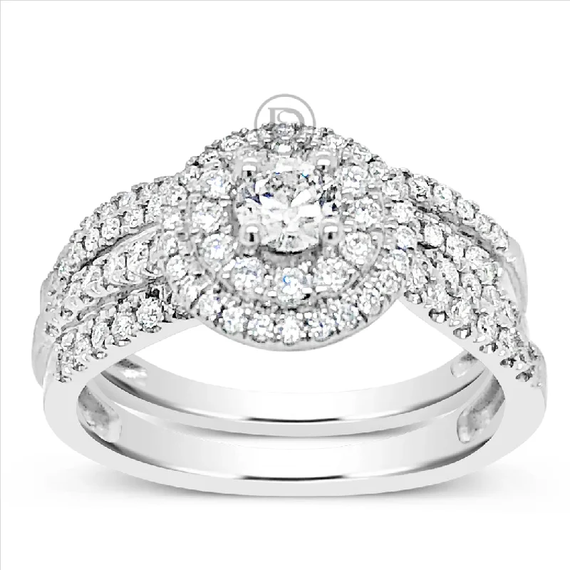 Women’s modern engagement rings-Diamond Halo Engagement Ring .78 CTW Round Cut 14K White Gold