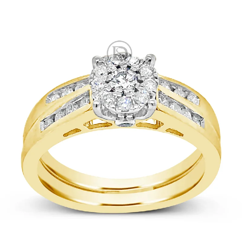 Women’s bezel-set engagement rings-Diamond Halo Engagement Ring .50 CTW Round Cut 14K Yellow Gold