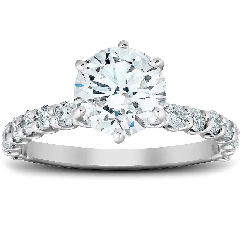 Women’s bezel engagement rings-1 3/4 Ct Round Cut Diamond Engagement Ring 14k White Gold