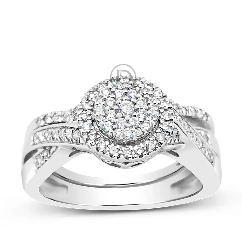 Women’s diamond engagement rings-Diamond Halo Engagement Ring .40 CTW Round Cut 14k White Gold