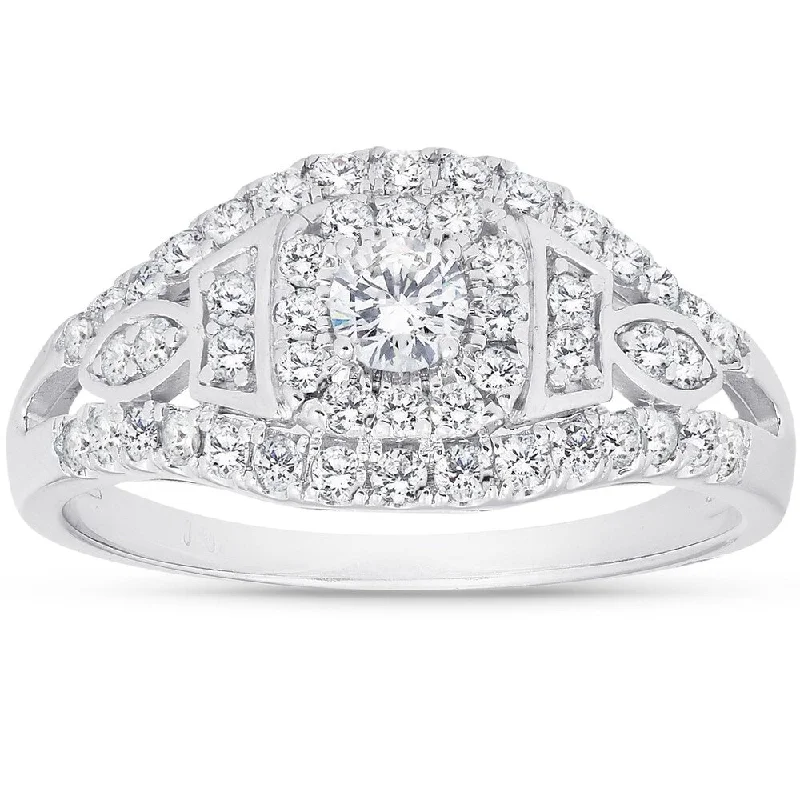 Women’s three-stone engagement rings-1 Ct Diamond Halo Multi Row Engagement Ring 10k White Gold