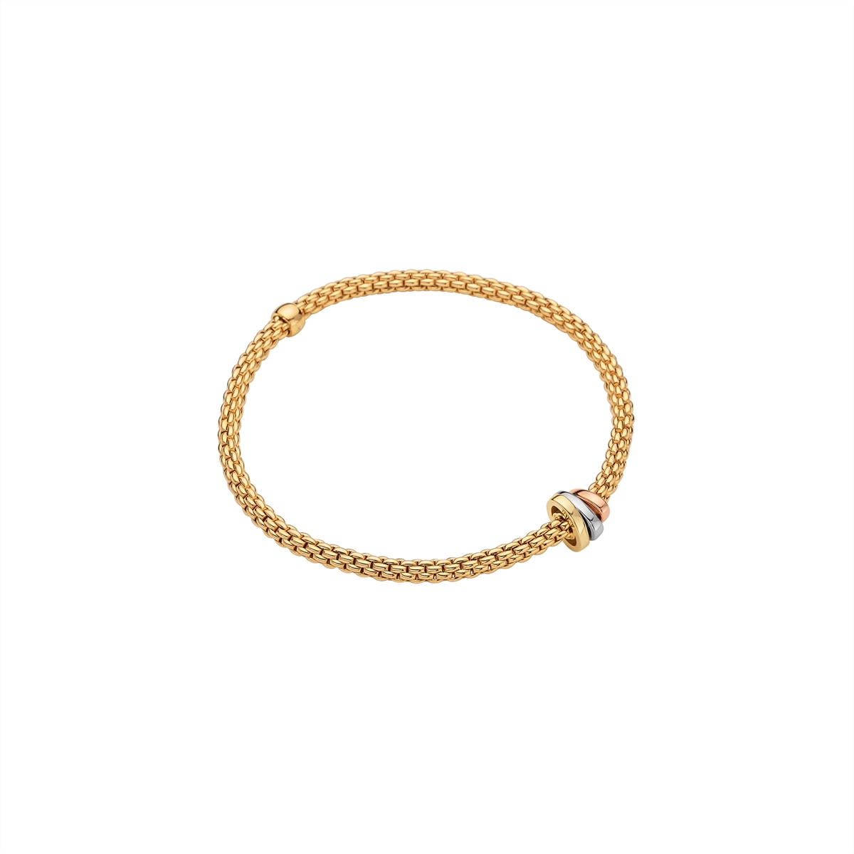 Women’s silver bracelets-Fope 18K Yellow Gold Prima Collection Flex It Bracelet with Tri Gold Roundel, Large Size