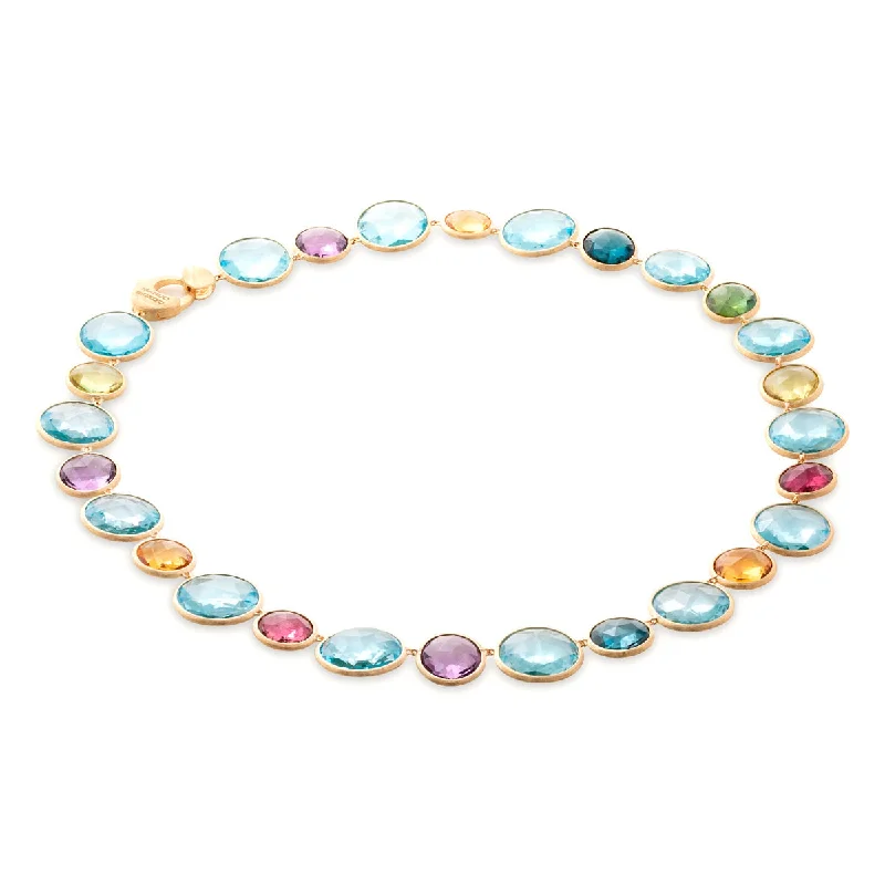 Women’s layered gold necklaces-Marco Bicego Jaipur Color Graduated Collar Featuring Blue Topaz