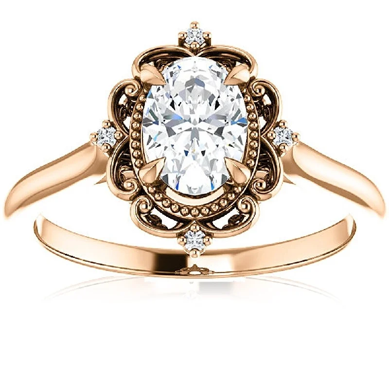 Women’s cushion cut engagement rings-1 Ct Oval Diamond Engagement Ring 14k Rose Gold