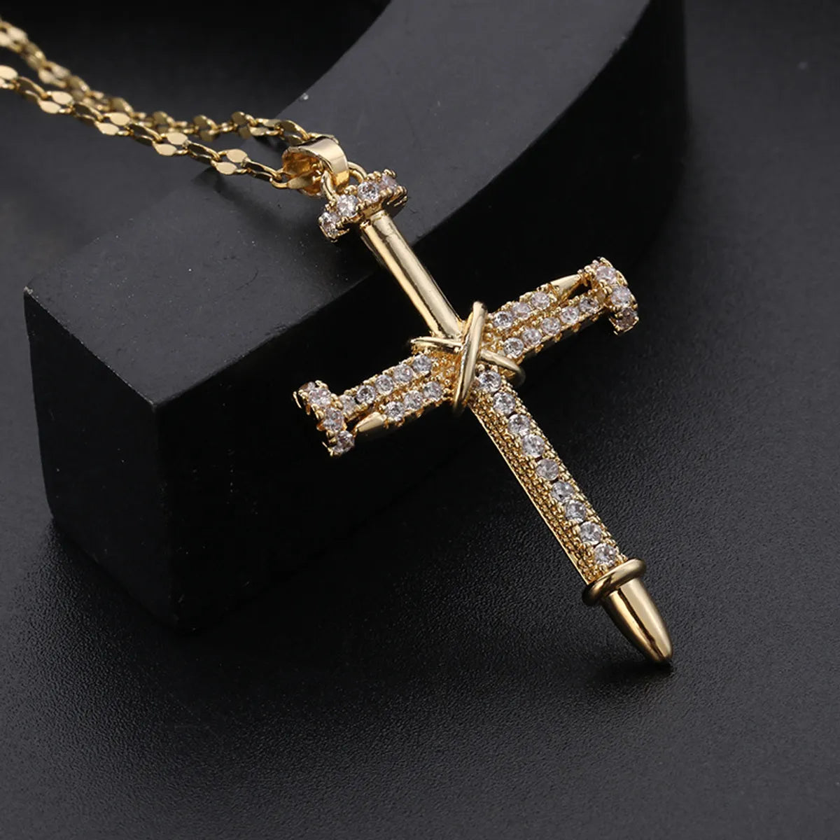 Women’s nature-inspired necklaces-Wholesale Simple Style Classic Style Cross Titanium Steel Inlay Rhinestones Pendant Necklace