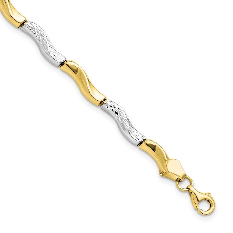 Women’s sterling silver bracelets-10k Yellow Gold with Rhodium Diamond-Cut Bracelet, 7"