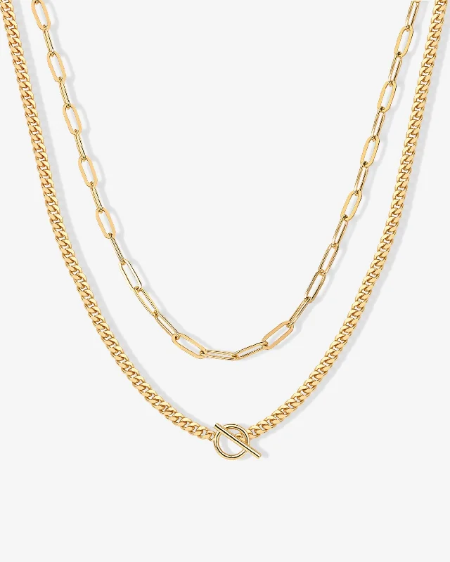 Women’s mixed metal necklaces-Layered Chain Circle Necklace