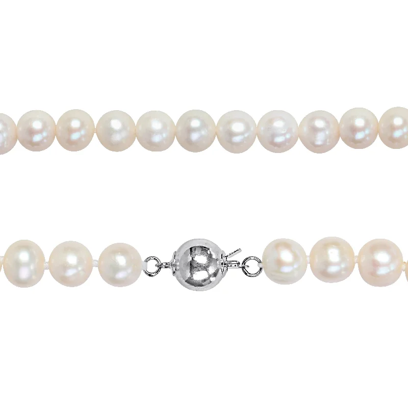 Women’s link bracelets-Women’s link bracelets-Miadora 8-9mm Cultured Freshwater Pearl Necklace Elastic Bracelet Set Goldtone Ball Clasp - 18 in