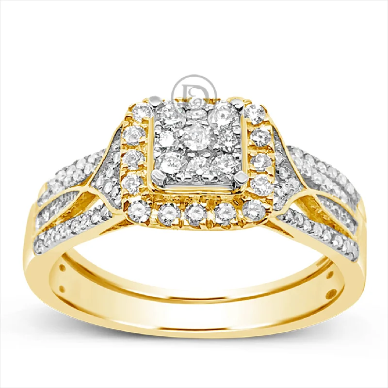 Women’s engagement rings with sapphires-Diamond Halo Engagement Ring .50 CTW Round Cut 14K Yellow Gold