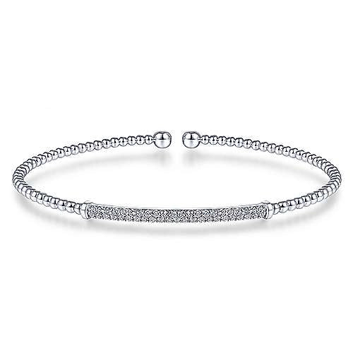 Women’s infinity bracelets-Gabriel & Co. 14K White Gold Bujukan Split Cuff Bracelet with Diamond Pavé Bar