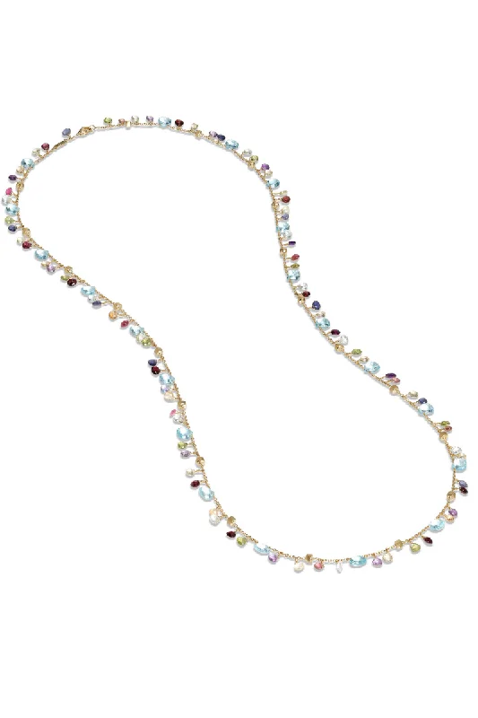 Women’s chain necklaces-Marco Bicego Paradise 18K Yellow Gold Blue Topaz and Mixed Gemstone Long Necklace