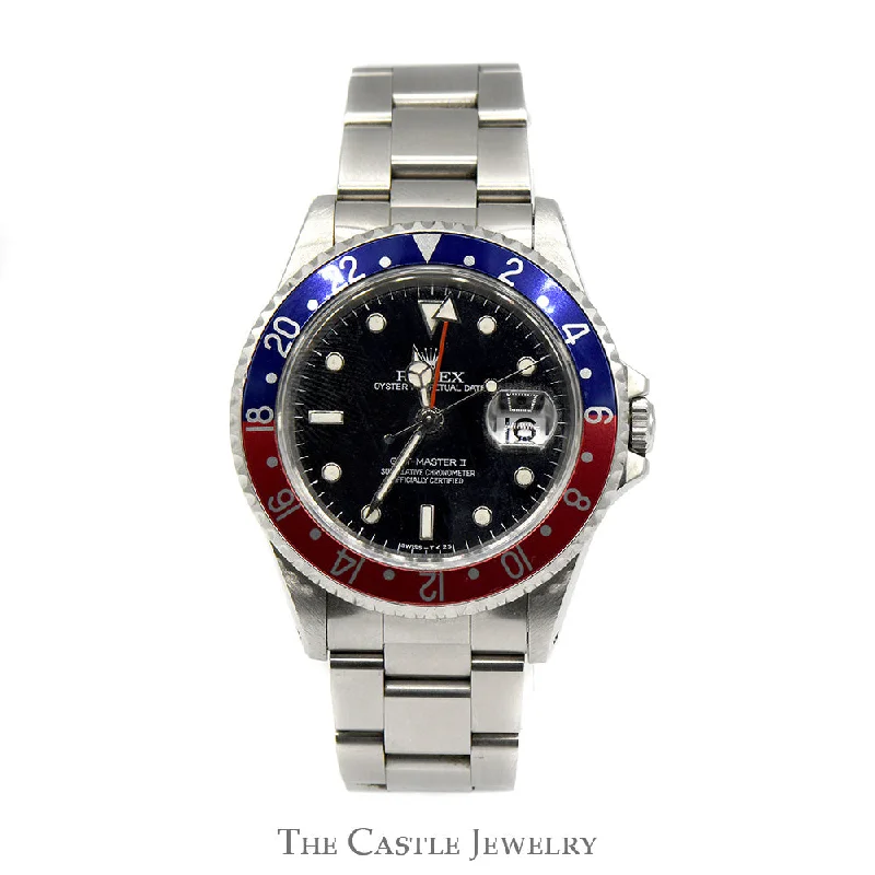 Women’s casual bracelets-Women’s casual bracelets-Rolex GMT Master 2 16710 with Pepsi Bezel & Black Dial in Stainless Steel Oyster Bracelet