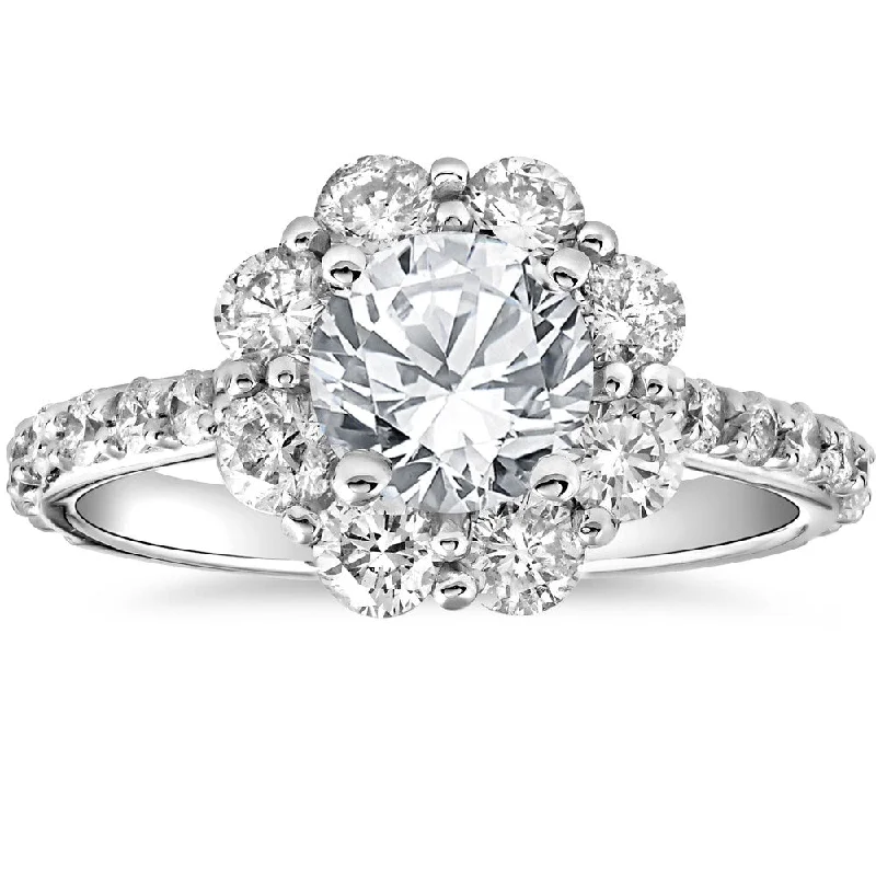 Women’s stacked engagement rings-14k White Gold 2 1/2 cttw Halo Round Cut Diamond Enhanced Engagement Ring