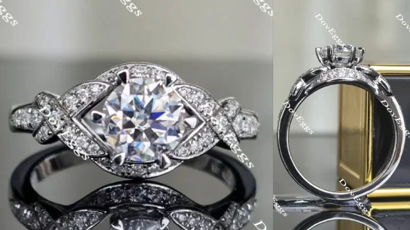 Women’s custom engagement rings-doveggs round art deco moissanite engagement ring